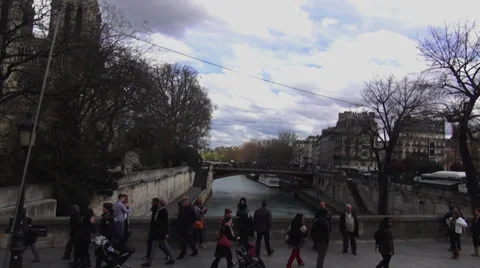 Small bridge over Seine River in Paris Stock Footage 38378560