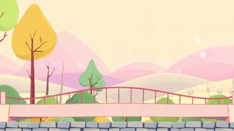 Small Bridge - Sky Cartoon with Trees Stock Footage 305229063