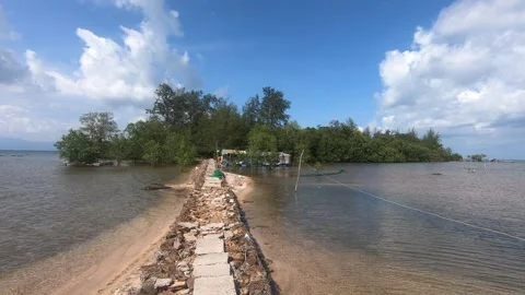 Small bridge on a tiny island 스톡 동영상 154894376