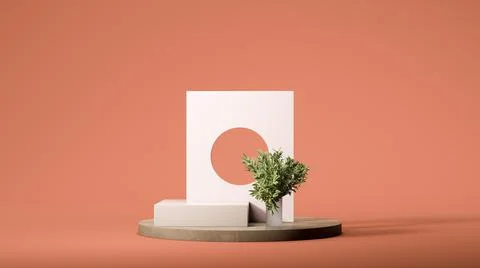 Small bright shapes on the orange background. Minimal design. 3d rendering. Stock Illustration
