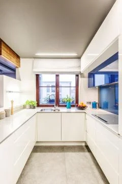 Small bright white kitchen Stock Photos