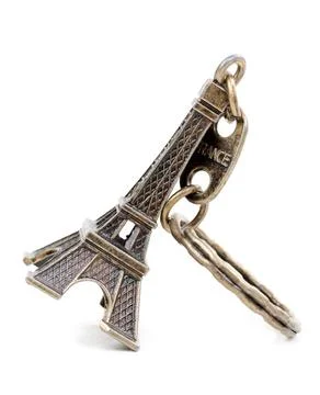 Small bronze copy of Eiffel tower figurine isolated on white background Sm... 스톡 사진
