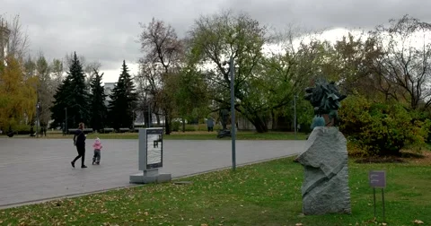 Small bronze statue of General Suvorov in the sculpture Park Stock Footage 68732313