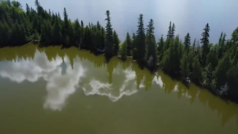 Small brown lake separated from a blue lake by a strip of green forests. Stock Footage 303677448