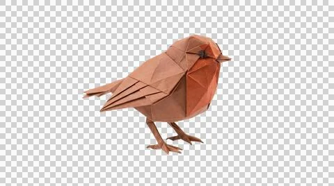 Small brown origami robin bird made of folded paper Stock Illustration