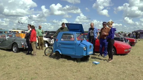 Small Bubble Car at an Outdoor Show Stock Footage 75757770