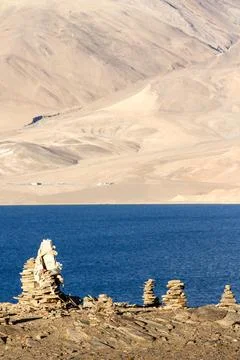 Small Buddhist stupas, collected as stack of zen stones 写真素材