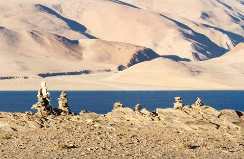 Small Buddhist stupas, collected as stack of zen stones 写真素材