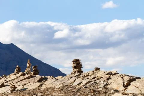Small Buddhist stupas, collected as stack of zen stones 写真素材