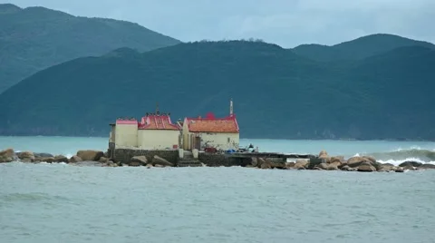 Small Buddhist Temple on the Tiny Island of Hon Du in Vietnam Stock Footage 68104505