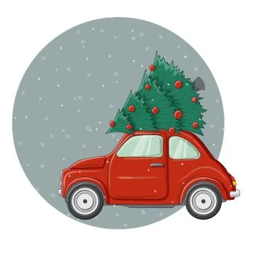 Small bug car with Christmas pine tree Stock Illustration