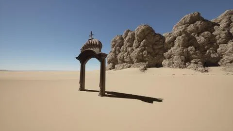 A small building in the middle of a desert Ilustración de archivo