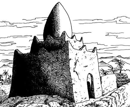 Small building with a peculiar egg-shaped roof Ilustración de archivo