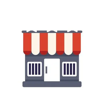 Small business building storefront facade with awning Ilustración de archivo