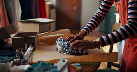 Small business, hands and packing clothes package for retail fashion supplier Video stock 305631408