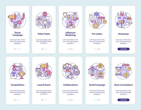 Small business launch tips onboarding mobile app page screen set Stock Illustration