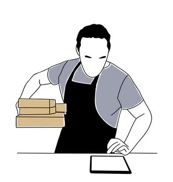 Small business owner packaging orders vector art. Stock Illustration