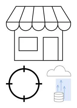 Small Business Store with Cloud Data Storage and Target Focus Elements イラスト素材