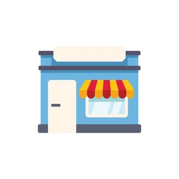 Small business storefront building with awning and blank sign Stock Illustration