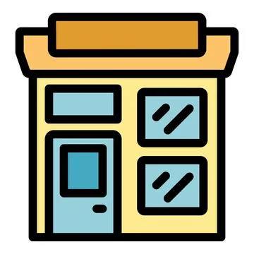 Small business storefront building showing closed door and large windows Ilustración de archivo