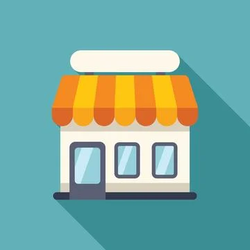 Small business storefront facade with awning and blank sign representing local Stock Illustration