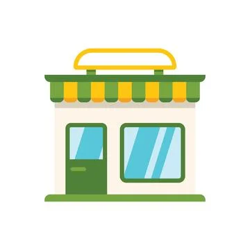 Small business storefront facade with awning showing it is open Stock Illustration