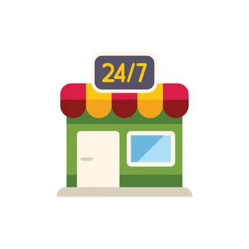 Small business storefront open 24 hours a day 7 days a week Stock Illustration