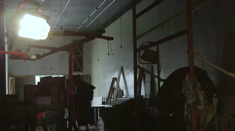 Small Business Under Construction with Tools, Scaffolding and Work Lights Video stock 61504154