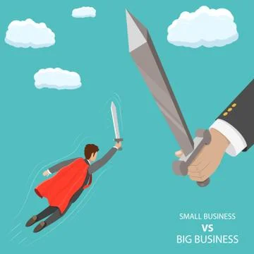 Small business VS big flat isometric vector concept Stock Illustration