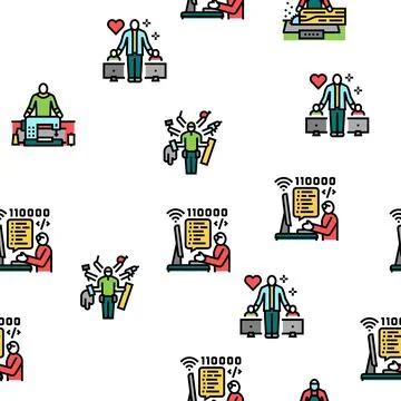 Small Business Worker Occupation Vector Seamless Pattern 스톡 일러스트