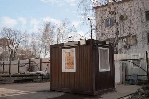 Small Cabin Shipping Container At Construction Site Stock Photos