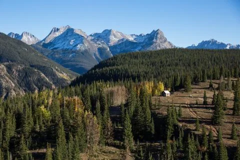 Small cabin in the wilderness between Durango and Silverton, Colorado. Stock Photos