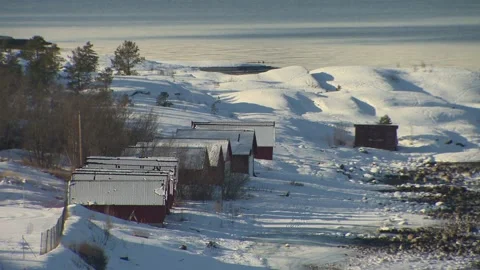 Small cabins at the shore in Alta Stock Footage 156182934