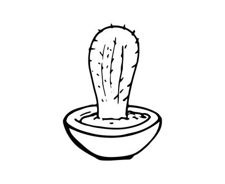 Small cactus in a pot.  Hand-drawn Houseplant. Doodle illustration isolated.. Stock Illustration