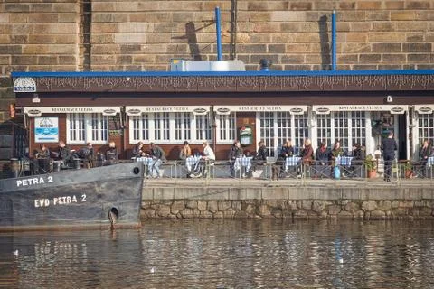 Small cafe by the river Vltava Stock Photos