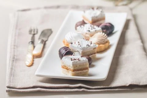 Small cakes with different stuffing Stock Photos
