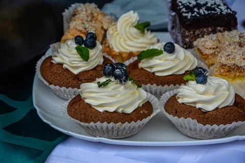 Small cakes with different stuffing . Stock Photos
