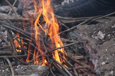 Small camp fire Stock Photos