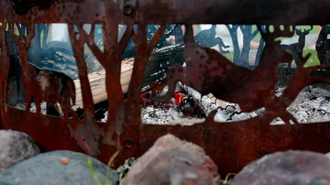 Small campfire burning Stock Footage 76317913