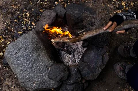 Small campfire in the mountains 写真素材