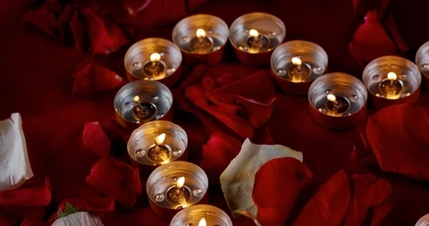 Small Candles Arranged In Heart Shape Rack Focus Macro Shot Stock Footage 95170516