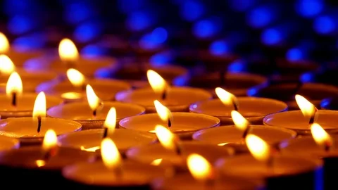 Small candles. Close-up shot. 4K. Stock Footage 113784877