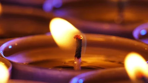 Small candles. Close-up shot.  Stock Footage 83448126