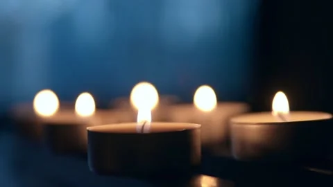 Small candles flames view. Footage HD. Stock Footage 147692218
