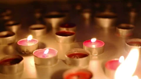 Small candles on the table Video stock 56888934