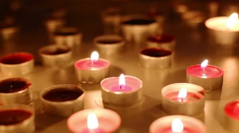 Small candles on the table Stock Footage 57140075