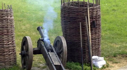 Small cannon is firing a gunpowder Stock Footage 64961553