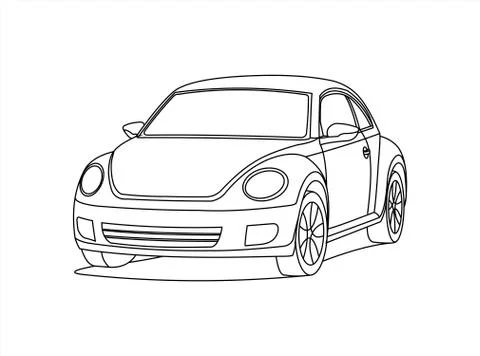 Small Car, Front view, Three quarter view. Contour Image Of A Rounded Car. Co Stock Illustration