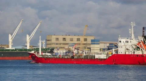 Small Cargo tank moving in Klaipeda port 4k Stock Footage 44754580
