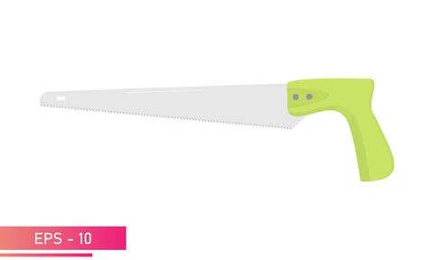 A small carpenter saw with a green handle. Realistic design. On a white Stock Illustration